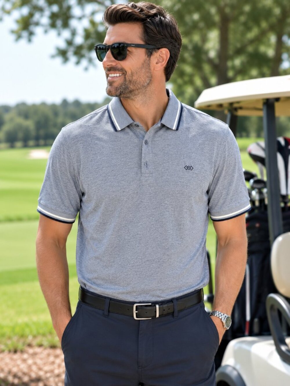 LEG3ND Golf Men’s L Heather Blue Extreme Stretch Performance Polo